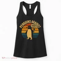 Penguins Against Tariffs Retro Funny Protest Women's Tank Top thumb 0