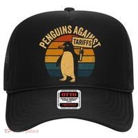 Penguins Against Tariffs Retro Funny Protest Hat thumb 0