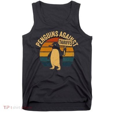 Penguins Against Tariffs Retro Funny Protest Tank Top