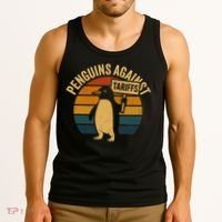 Penguins Against Tariffs Retro Funny Protest Tank Top thumb 3