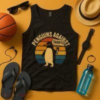Penguins Against Tariffs Retro Funny Protest Tank Top thumb 4