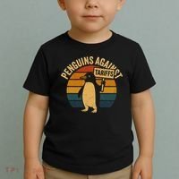 Penguins Against Tariffs Retro Funny Protest Toddler T-Shirt thumb 2