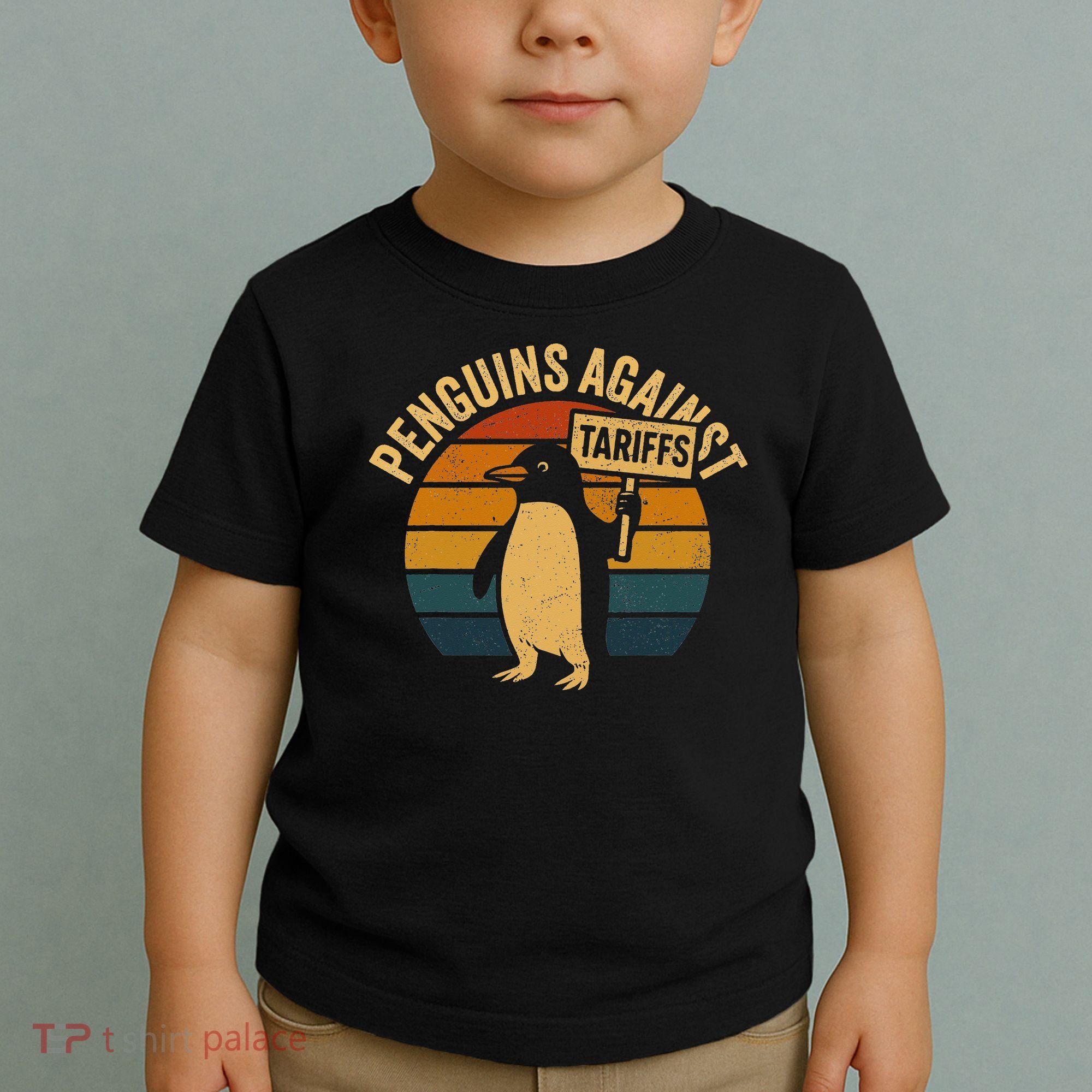 Penguins Against Tariffs Retro Funny Protest Toddler T-Shirt