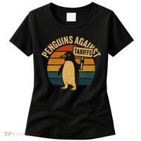 Penguins Against Tariffs Retro Funny Protest Women's T-Shirt thumb 0