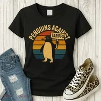 Penguins Against Tariffs Retro Funny Protest Women's T-Shirt thumb 3