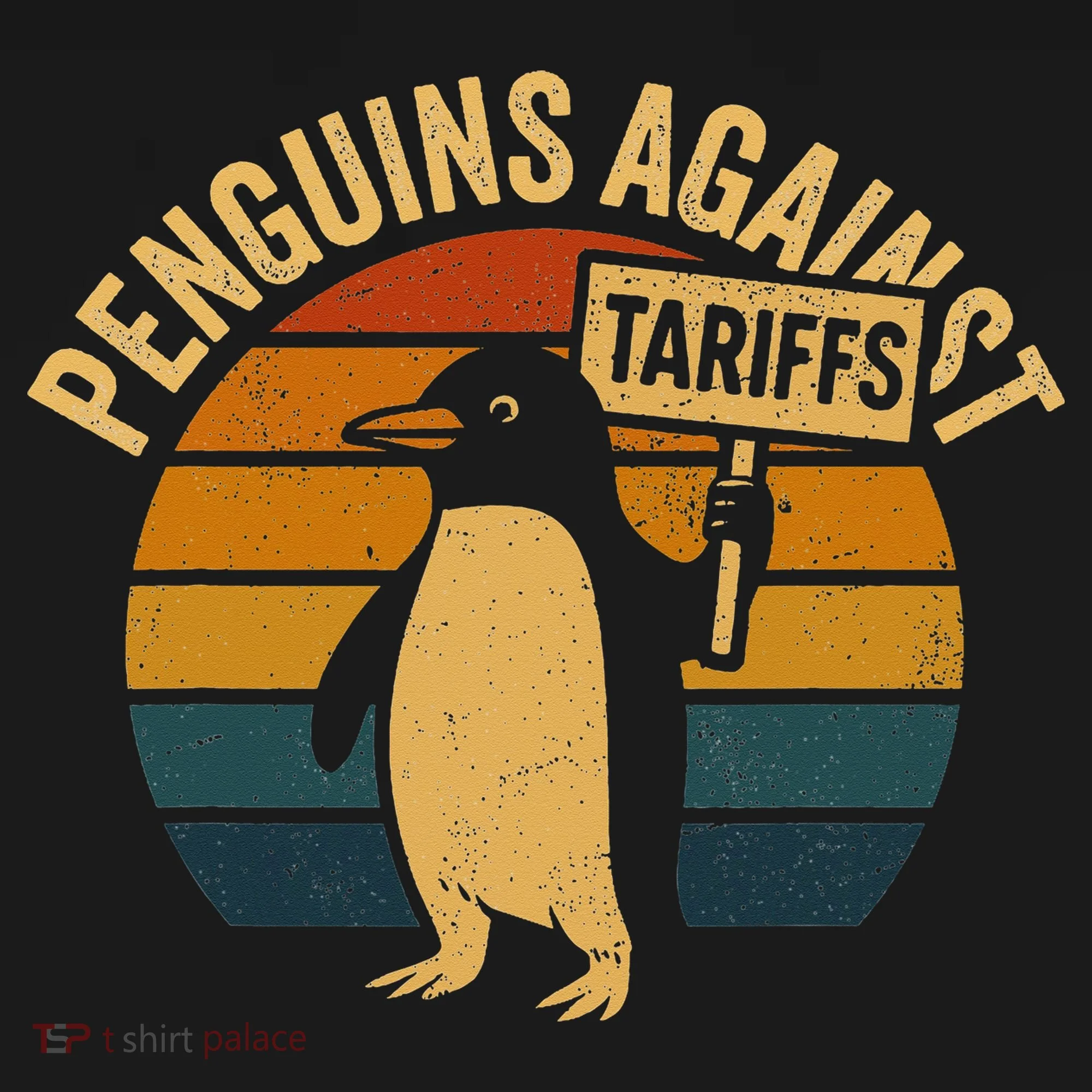 Penguins Against Tariffs Retro Funny Protest Women's T-Shirt