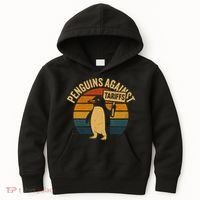 Penguins Against Tariffs Retro Funny Protest Kids Hoodie thumb 0
