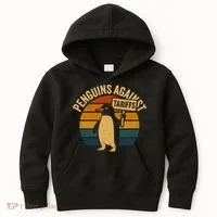 Penguins Against Tariffs Retro Funny Protest Kids Hoodie thumb 0