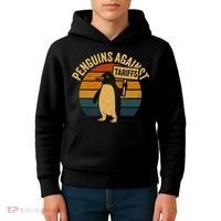Penguins Against Tariffs Retro Funny Protest Kids Hoodie thumb 4
