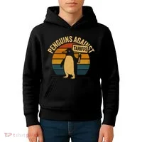 Penguins Against Tariffs Retro Funny Protest Kids Hoodie thumb 4