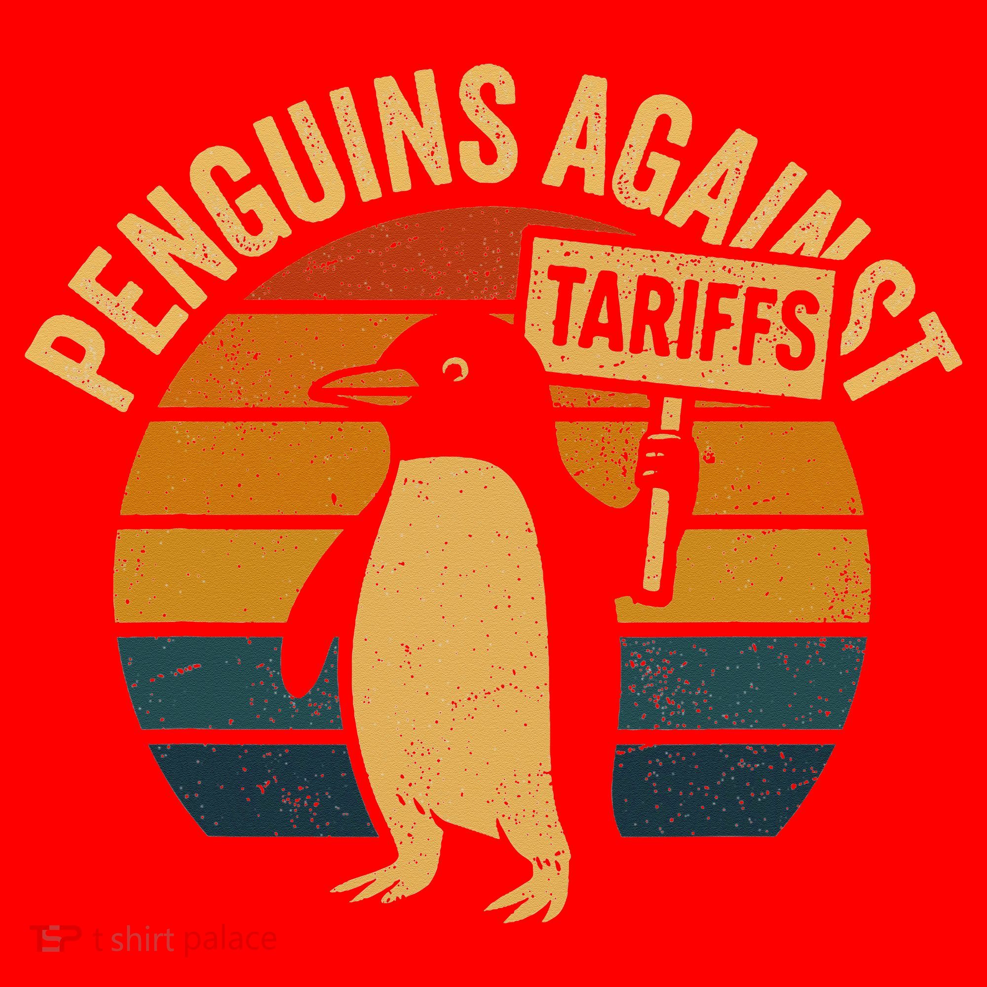 Penguins Against Tariffs Retro Funny Protest Santa Hat