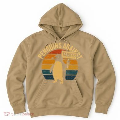 Penguins Against Tariffs Retro Funny Protest Hoodie