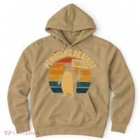 Penguins Against Tariffs Retro Funny Protest Hoodie thumb 0