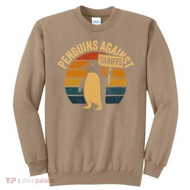Penguins Against Tariffs Retro Funny Protest Sweatshirt