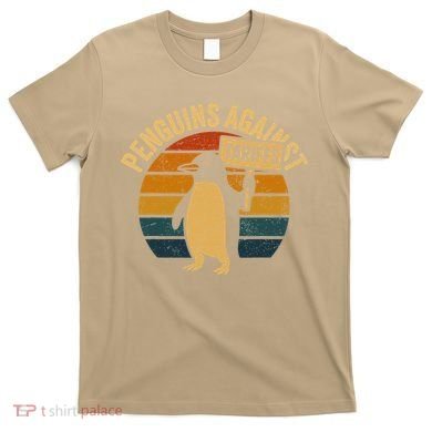 Penguins Against Tariffs Retro Funny Protest T-Shirt