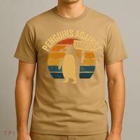 Penguins Against Tariffs Retro Funny Protest T-Shirt thumb 3