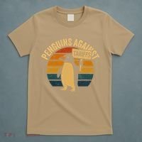 Penguins Against Tariffs Retro Funny Protest T-Shirt thumb 5