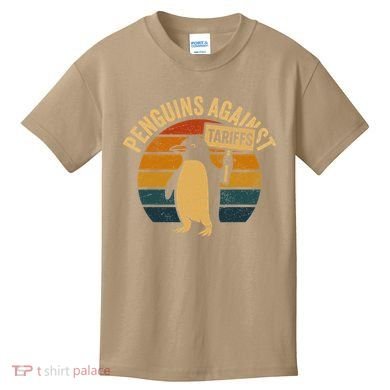 Penguins Against Tariffs Retro Funny Protest Kids T-Shirt