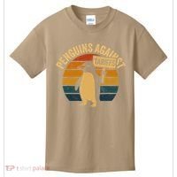 Penguins Against Tariffs Retro Funny Protest Kids T-Shirt thumb 0