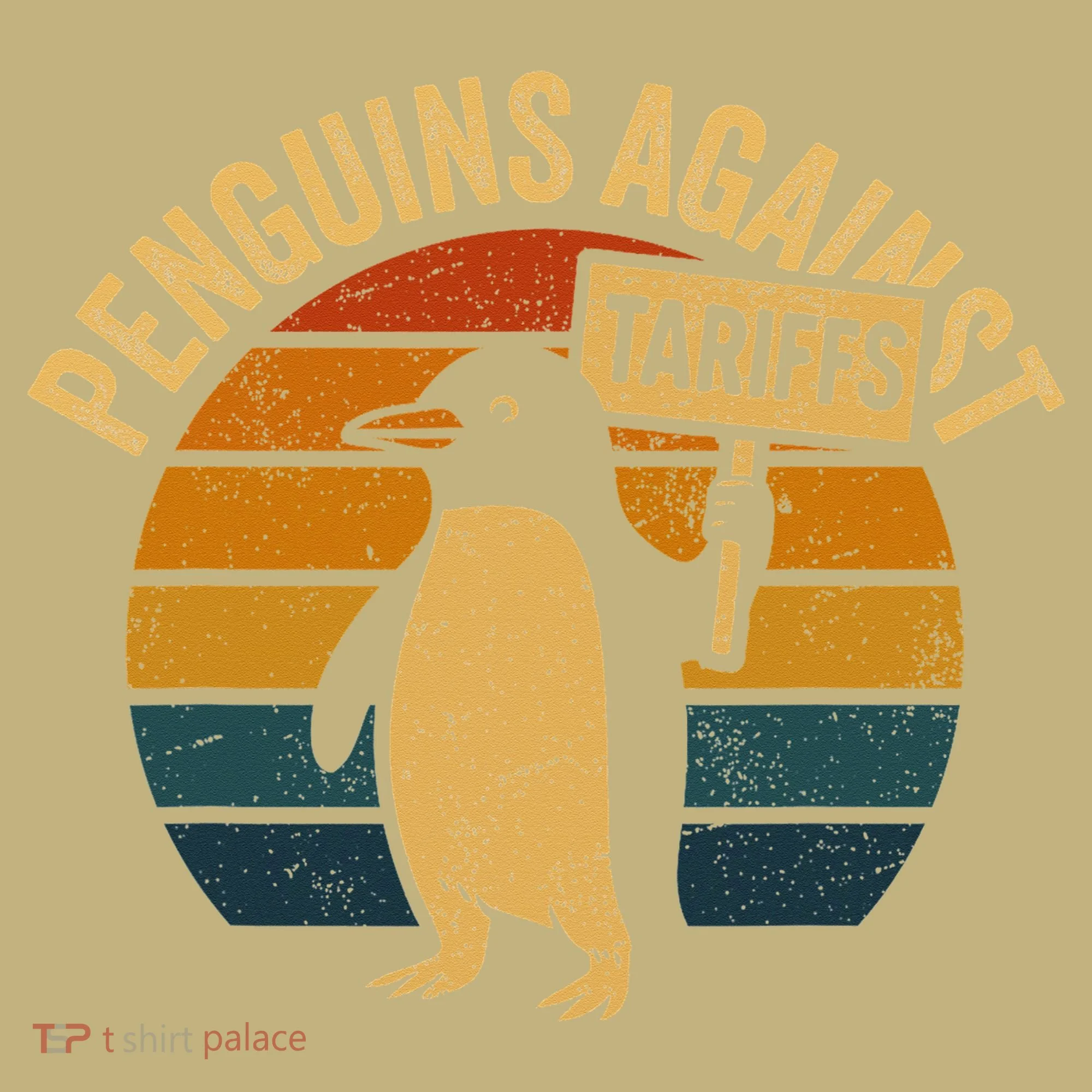 Penguins Against Tariffs Retro Funny Protest Kids T-Shirt