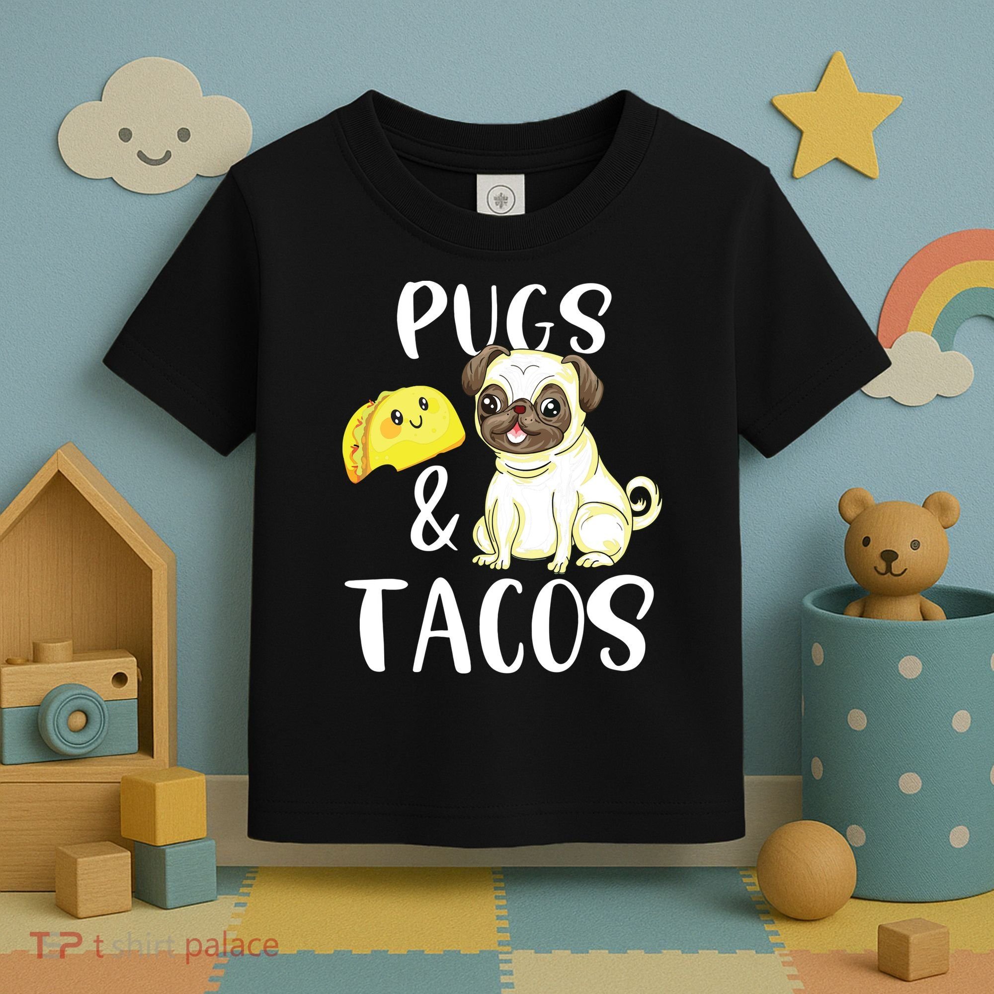 Pugs And Tacos Funny Pug And Tacos Gift Funny Dog Lover Toddler T-Shirt