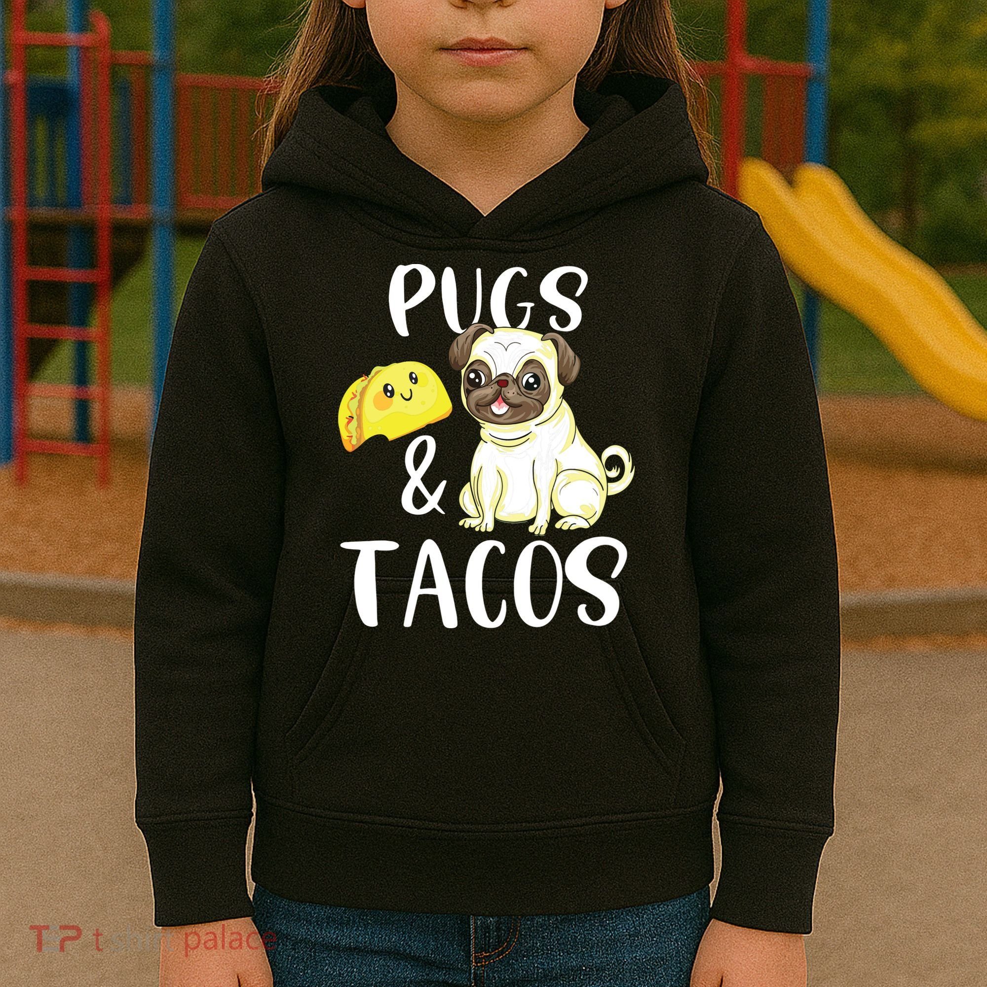 Pugs And Tacos Funny Pug And Tacos Gift Funny Dog Lover Kids Hoodie