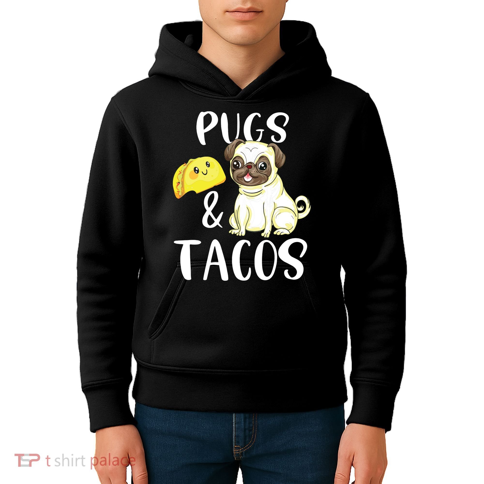 Pugs And Tacos Funny Pug And Tacos Gift Funny Dog Lover Kids Hoodie