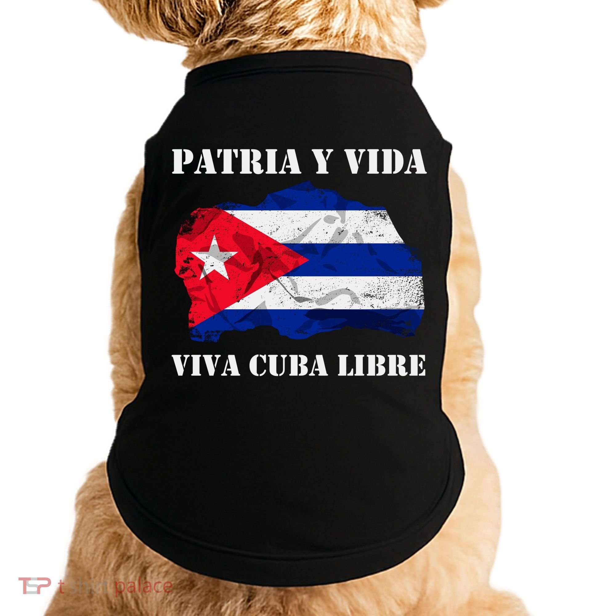 Patria Y Vida Viva Cuba Libre Distressed Cuban Flag Doggie Tank