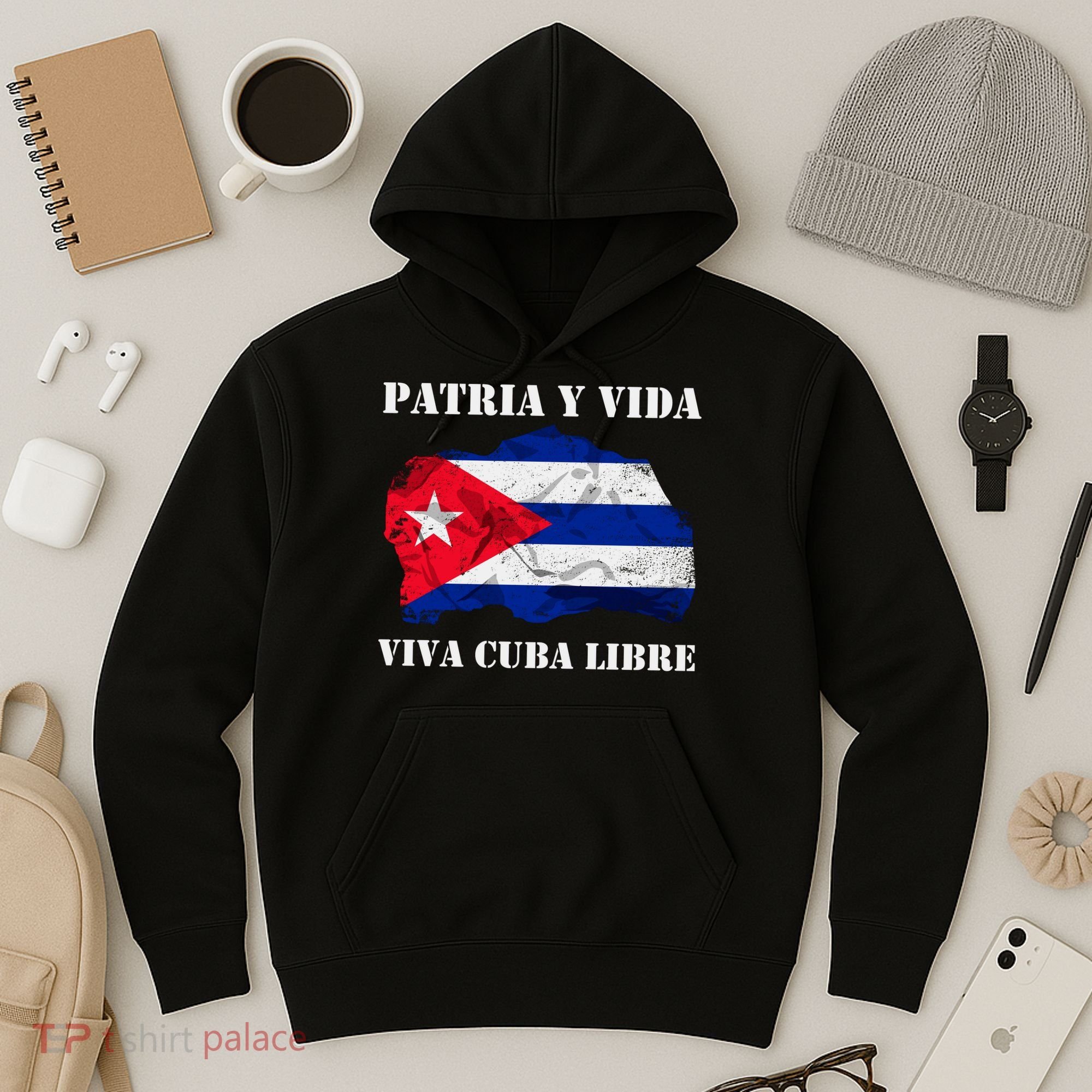 Patria Y Vida Viva Cuba Libre Distressed Cuban Flag Hoodie