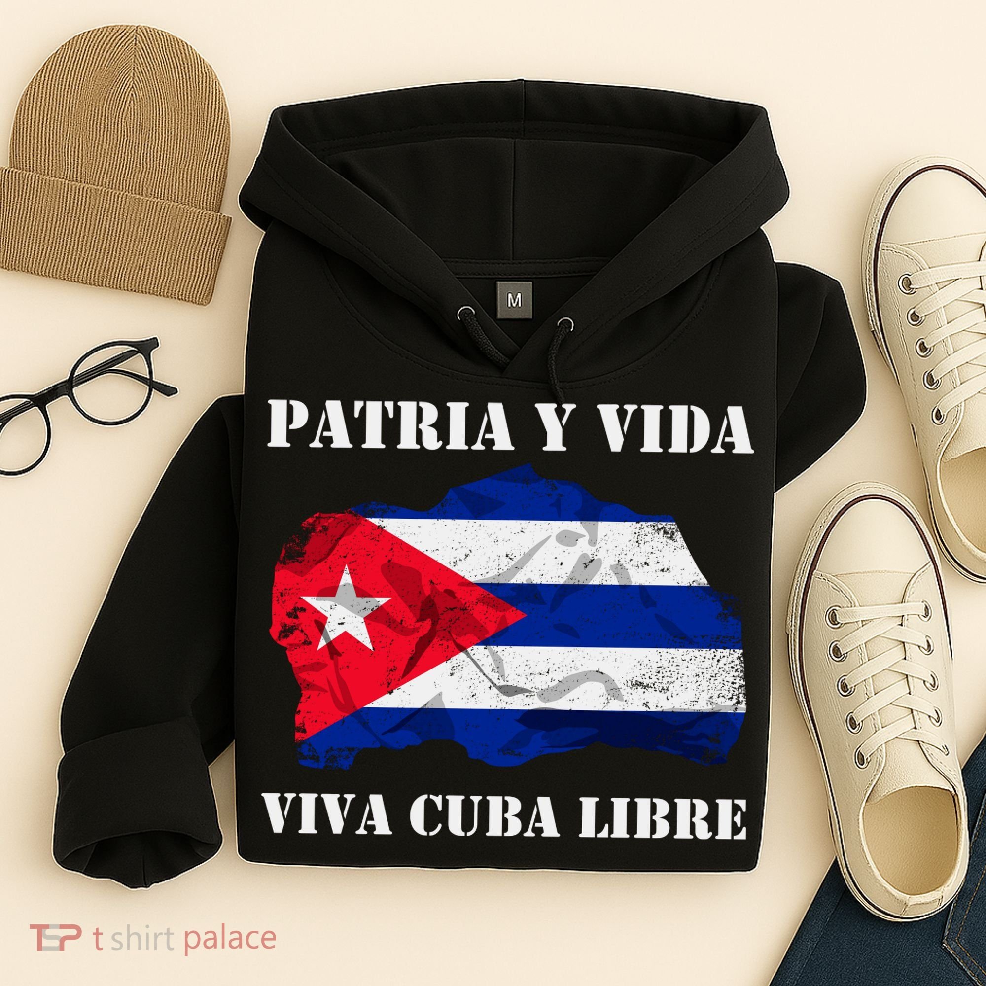 Patria Y Vida Viva Cuba Libre Distressed Cuban Flag Hoodie