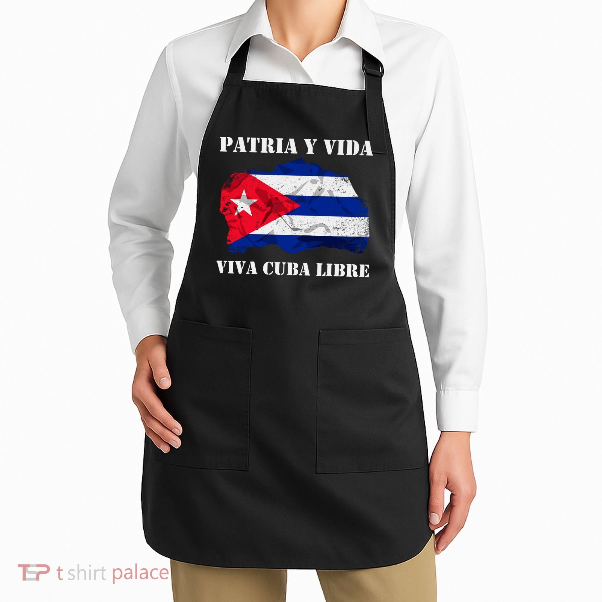 Patria Y Vida Viva Cuba Libre Distressed Cuban Flag Apron
