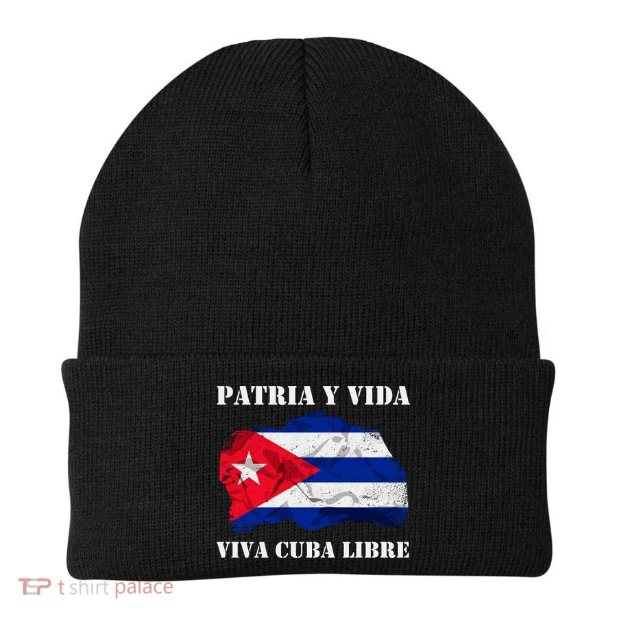Patria Y Vida Viva Cuba Libre Distressed Cuban Flag Beanie