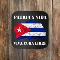 Patria Y Vida Viva Cuba Libre Distressed Cuban Flag Coaster thumb 0