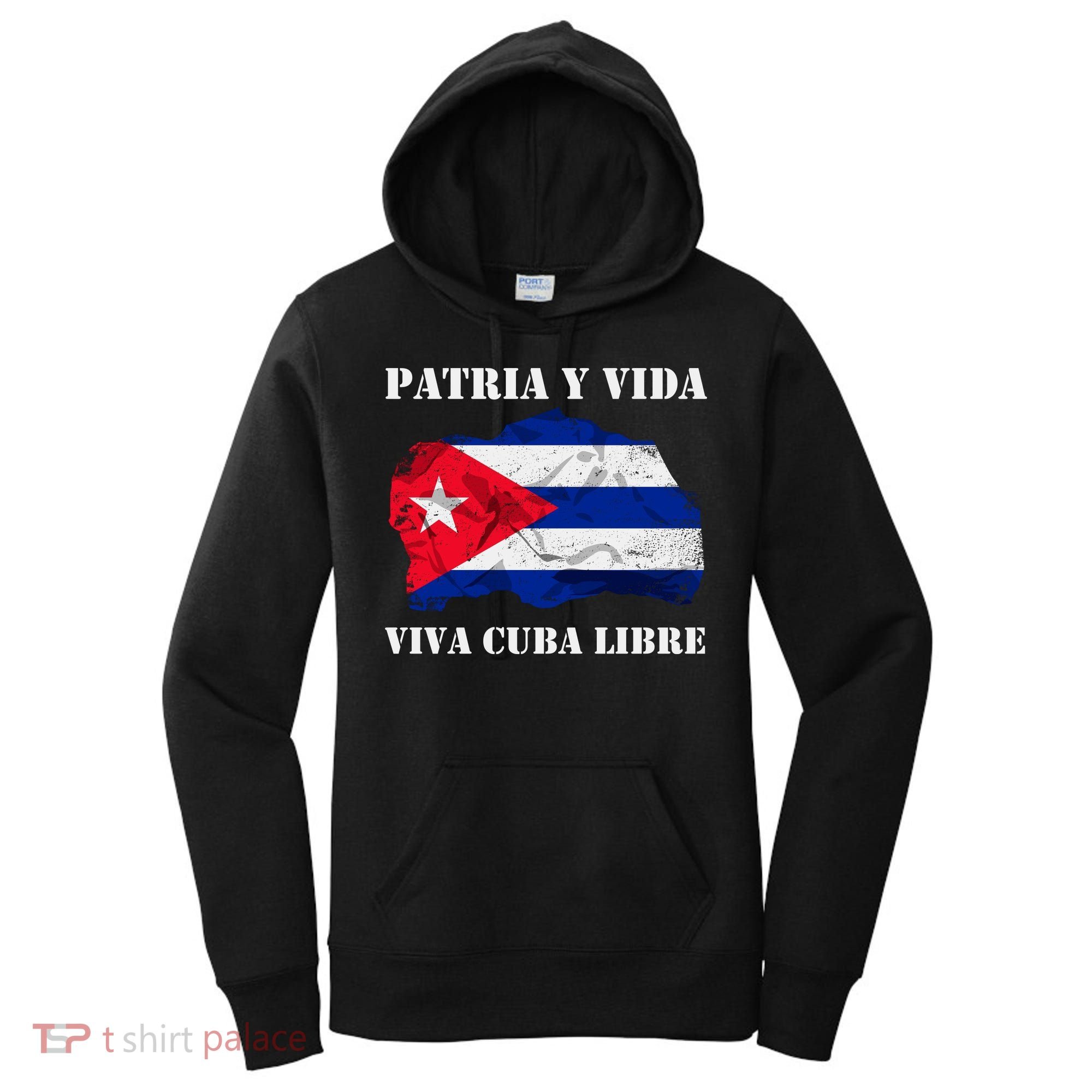 Patria Y Vida Viva Cuba Libre Distressed Cuban Flag Women's Hoodie
