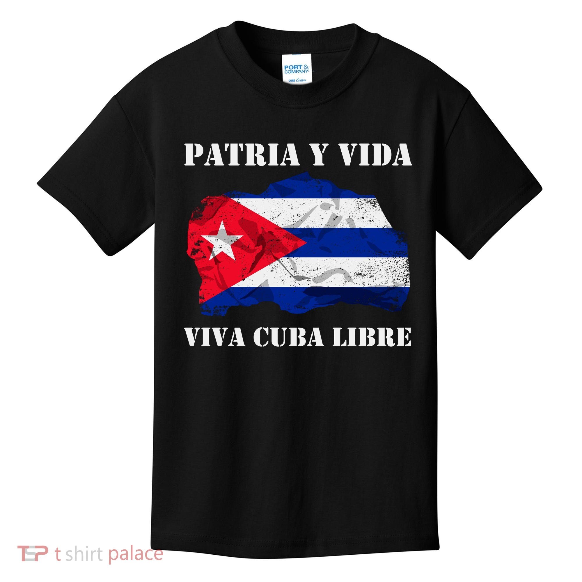 Patria Y Vida Viva Cuba Libre Distressed Cuban Flag Kids T-Shirt