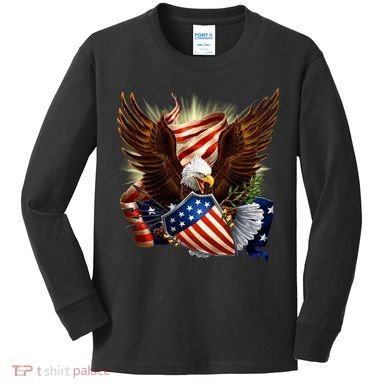 Patriot Eagle American Shield Kids Long Sleeve Shirt