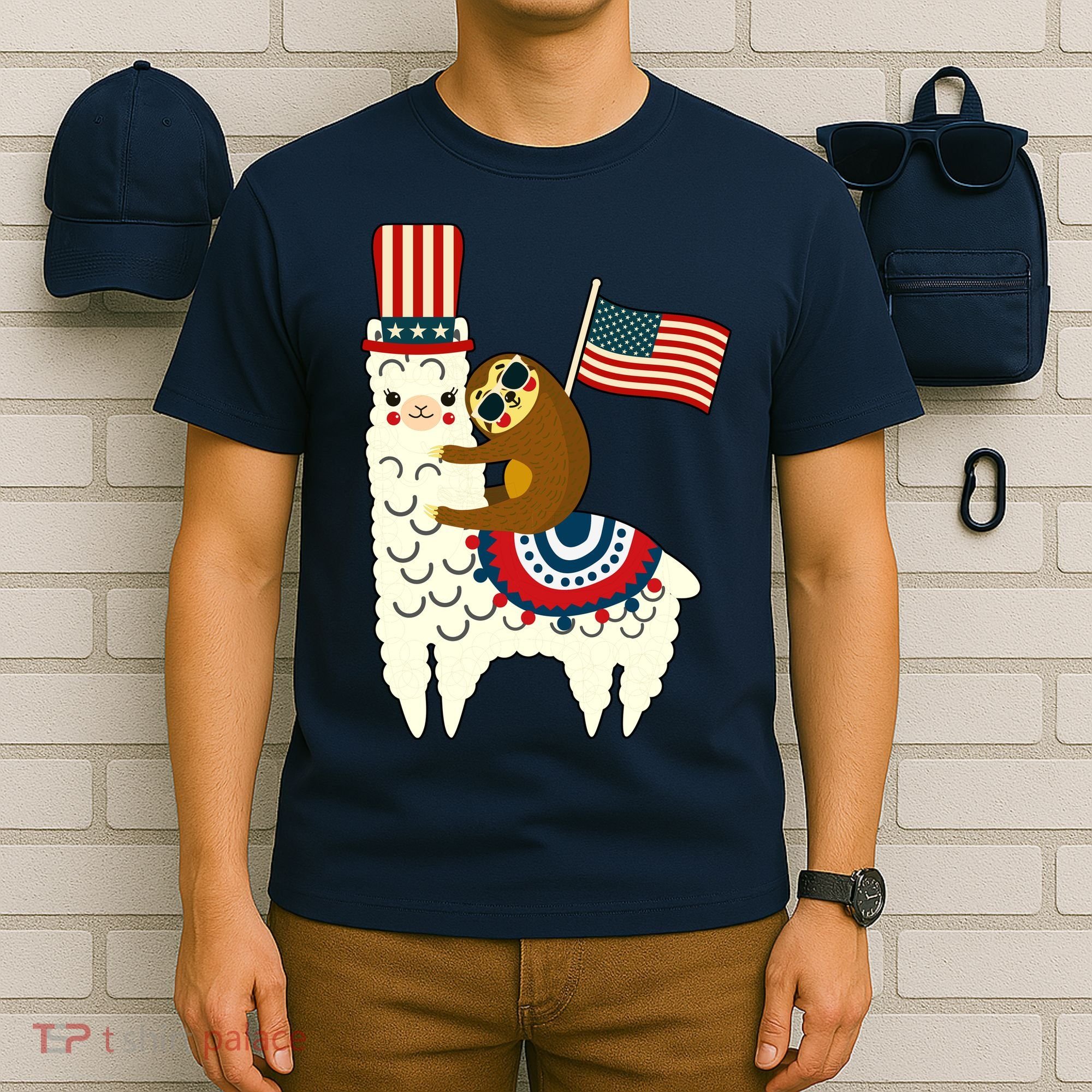 Patriot Sloth Llama T-Shirt
