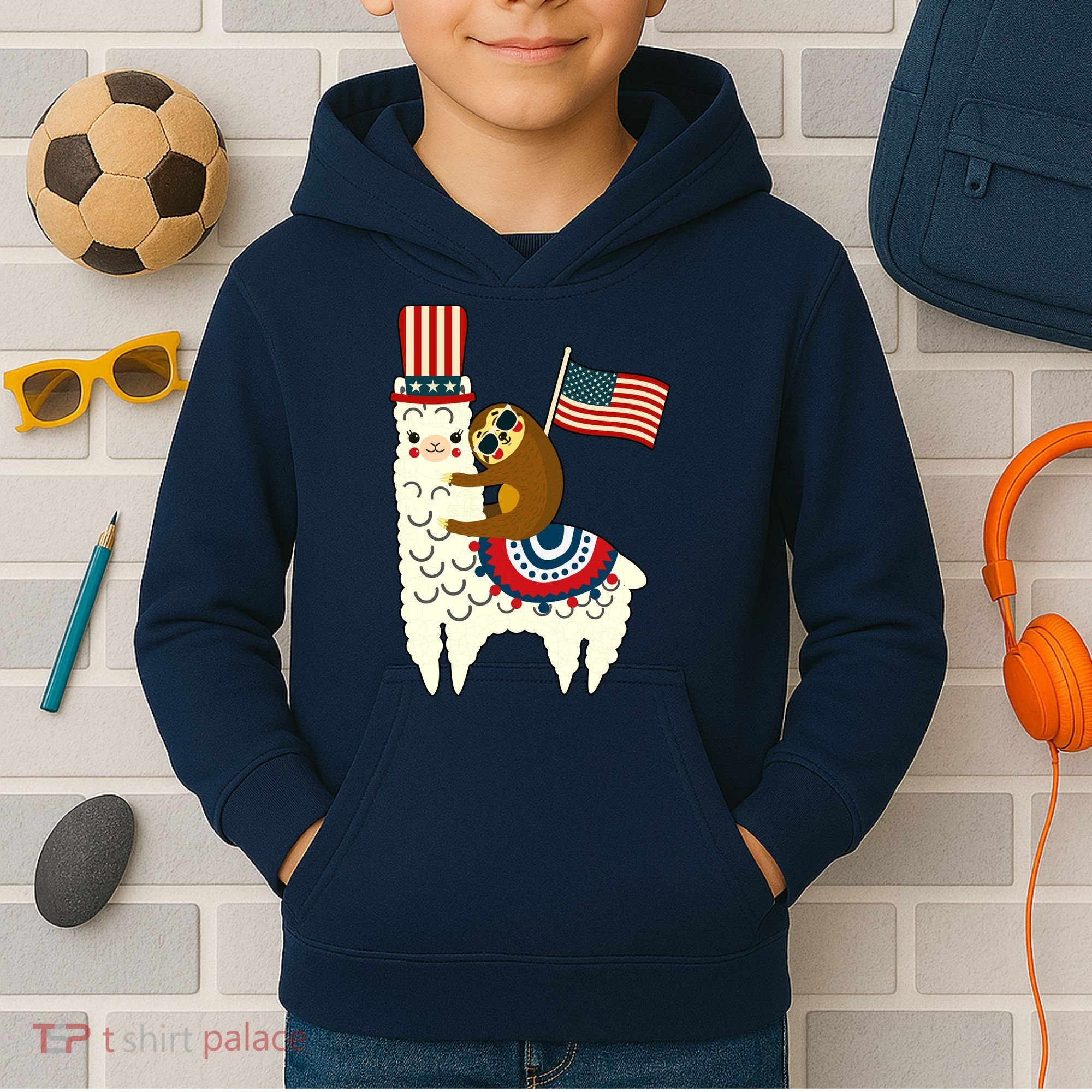 Patriot Sloth Llama Kids Hoodie