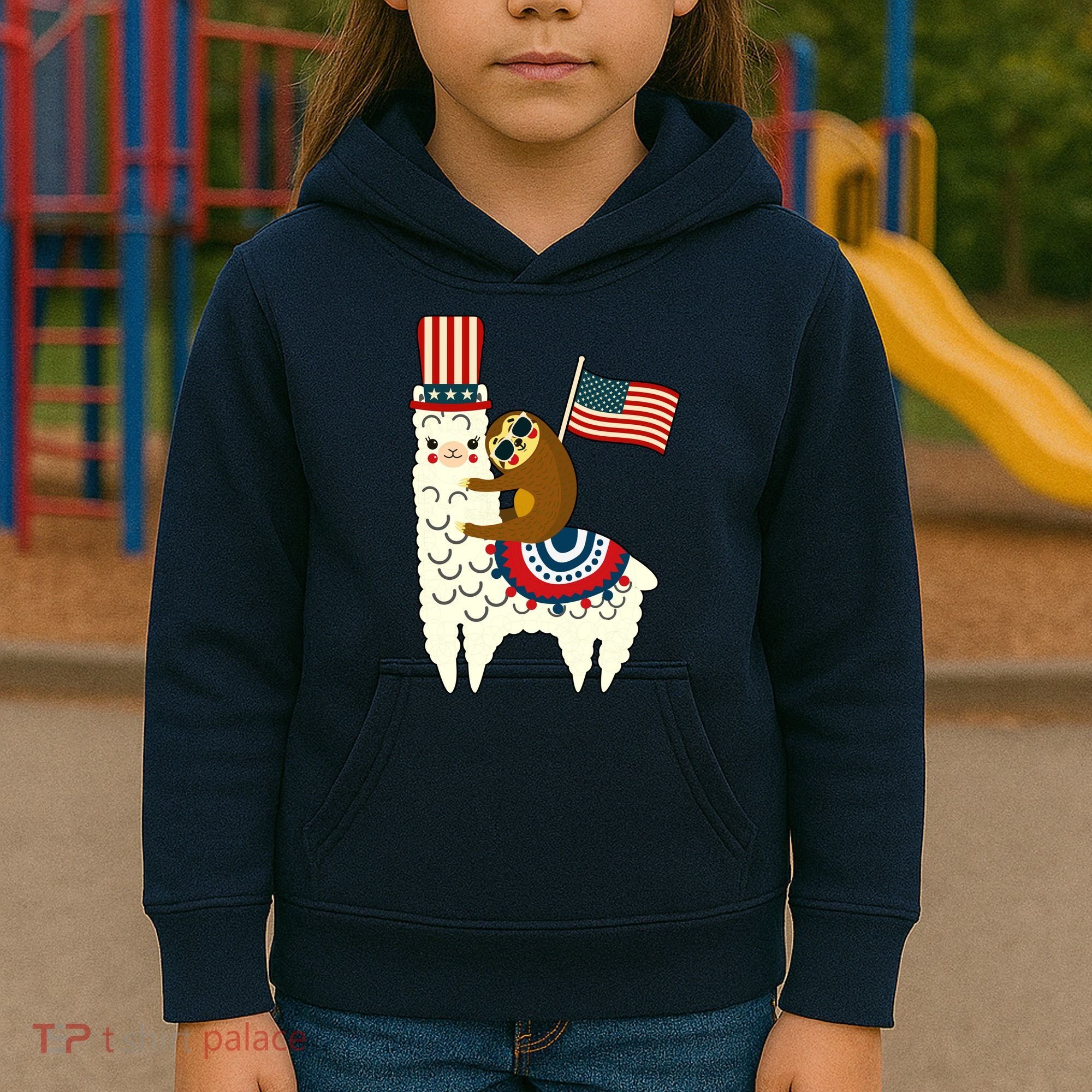 Patriot Sloth Llama Kids Hoodie
