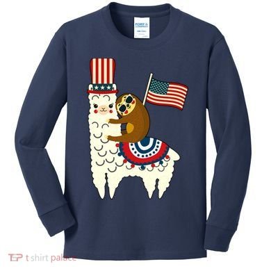 Patriot Sloth Llama Kids Long Sleeve Shirt