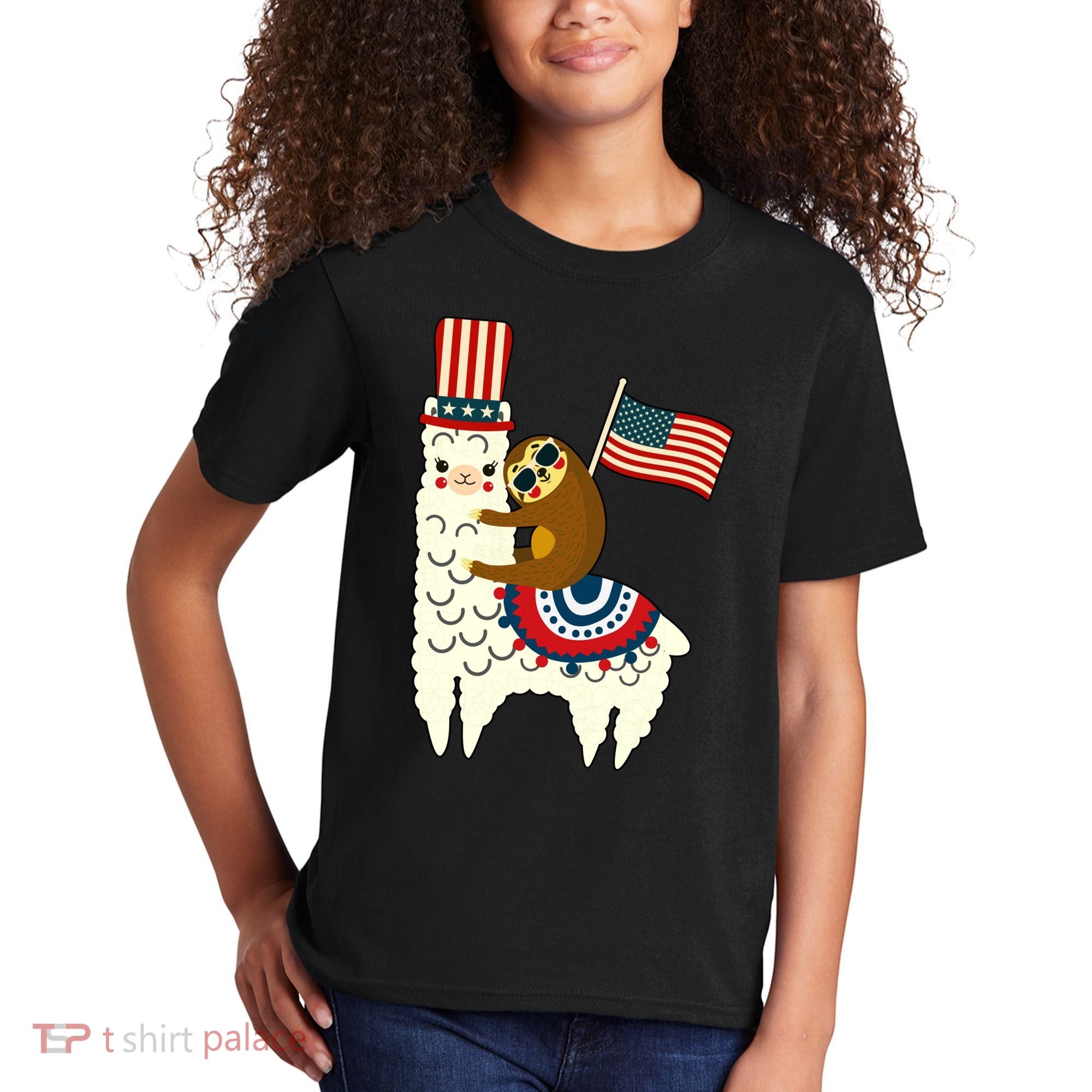 Patriot Sloth Llama Kids T-Shirt