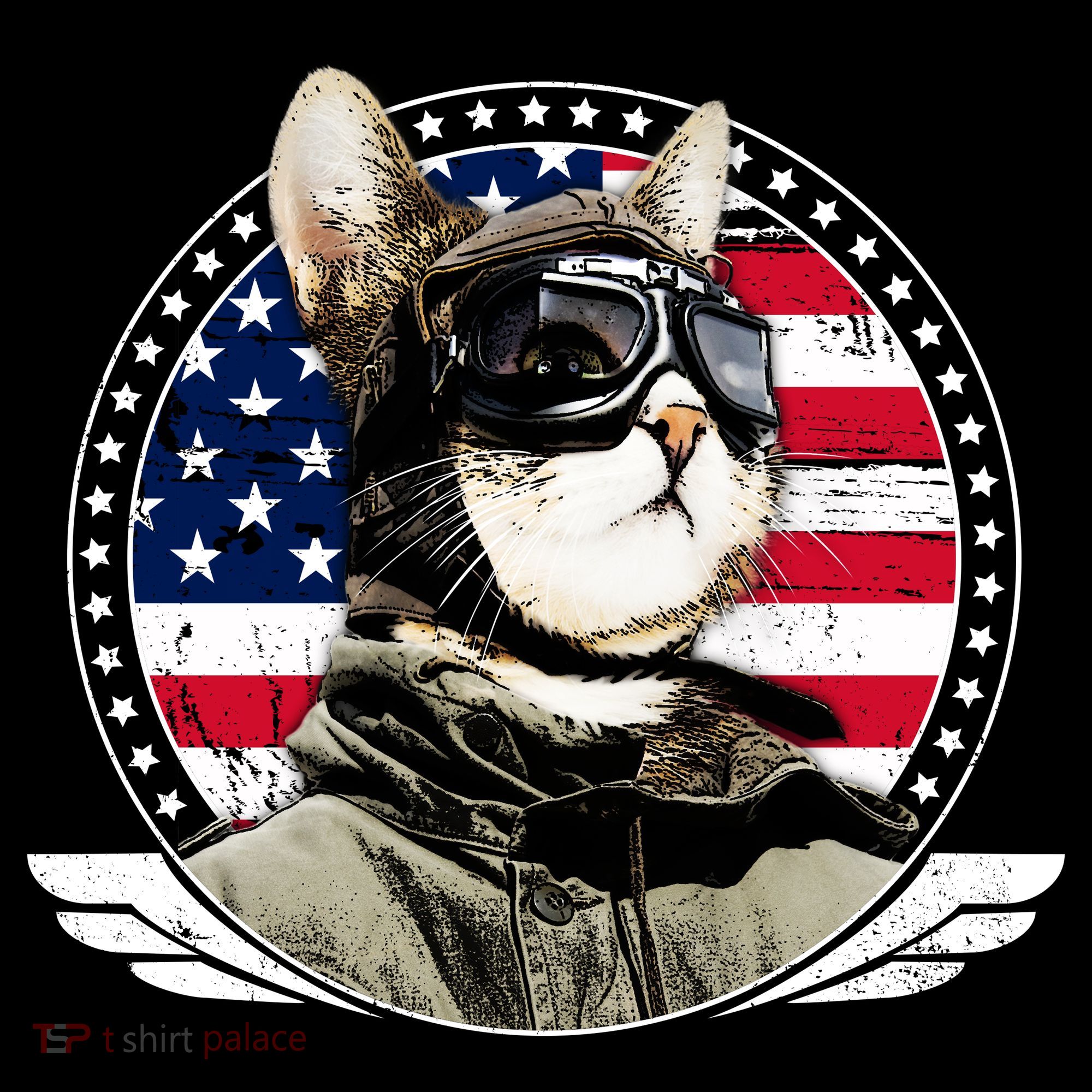 Patriotic American Cat Pilot Doggie Tank