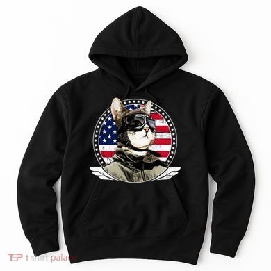 Patriotic American Cat Pilot Hoodie