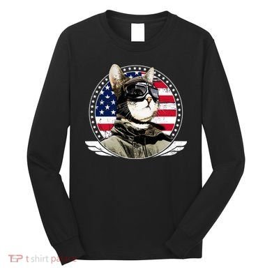 Patriotic American Cat Pilot Long Sleeve Shirt