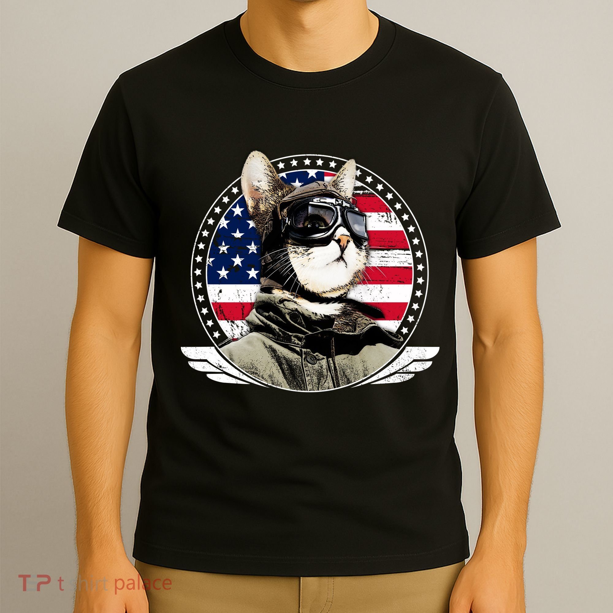 Patriotic American Cat Pilot T-Shirt