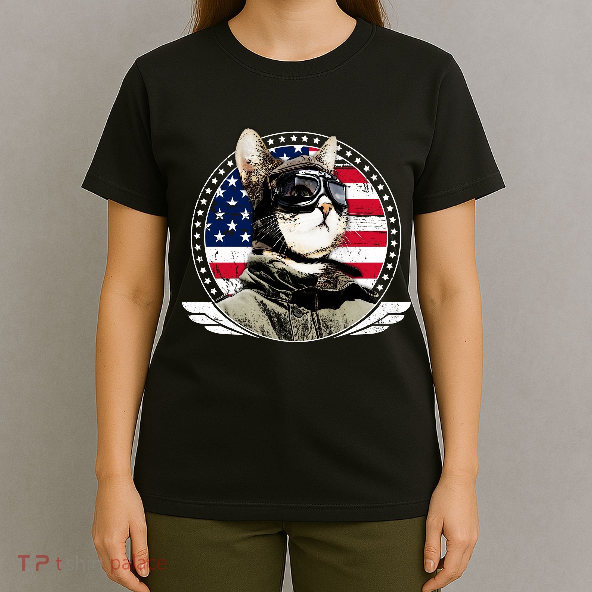 Patriotic American Cat Pilot T-Shirt