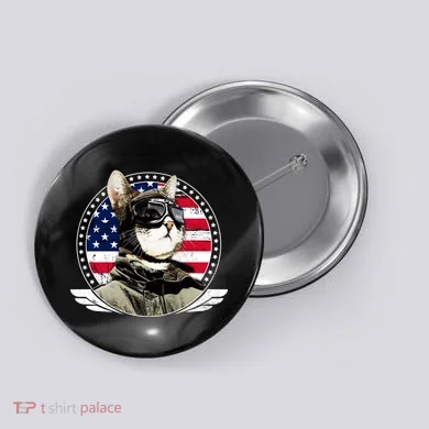 Patriotic American Cat Pilot Button