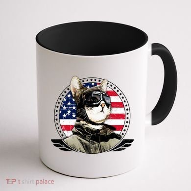 Patriotic American Cat Pilot Coffee Mug back