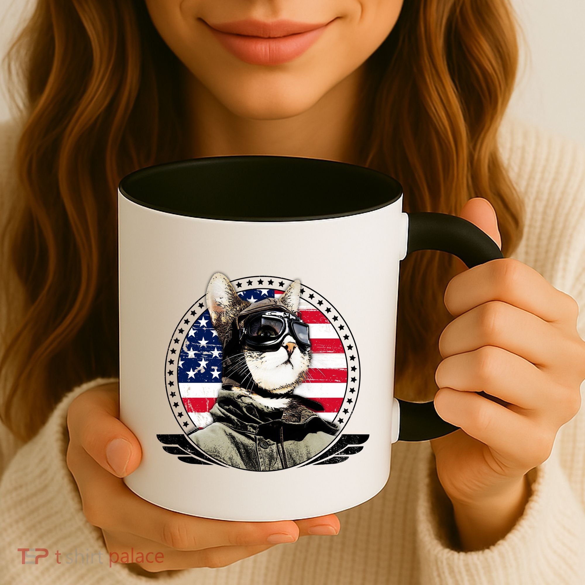 Patriotic American Cat Pilot Coffee Mug