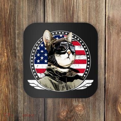 Patriotic American Cat Pilot Coaster
